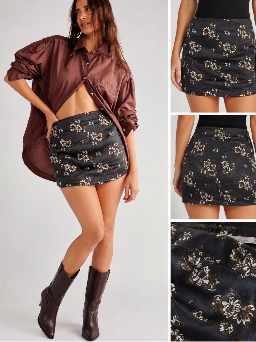 Free People Floral Jacquard Mini Skirt in Black